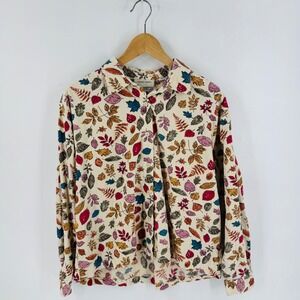 Vintage LEMON GRASS Granola Corduroy Heritage Fall Leaf Print Button Down Size L